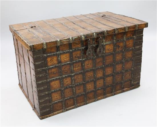An 18th century iron bound teak sea chest, W.3ft 4in. D.2ft H.2ft 1in.